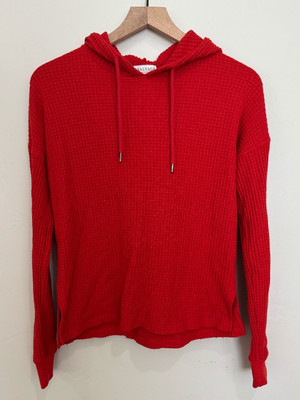 PJ Salvage Red Waffle Knit Thermal Hoodie Size XS Cozy Lounge Lightweight Travel